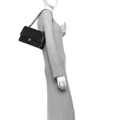 Medium Quilted Caviar Flap Shoulder Bag - Black