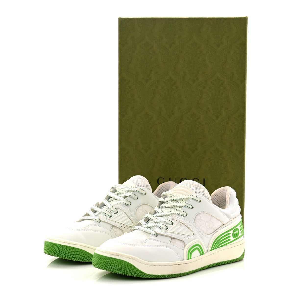 Gucci Demetra GG Supreme Monogram Women's Basket Low Top Sneakers 35 White Green
