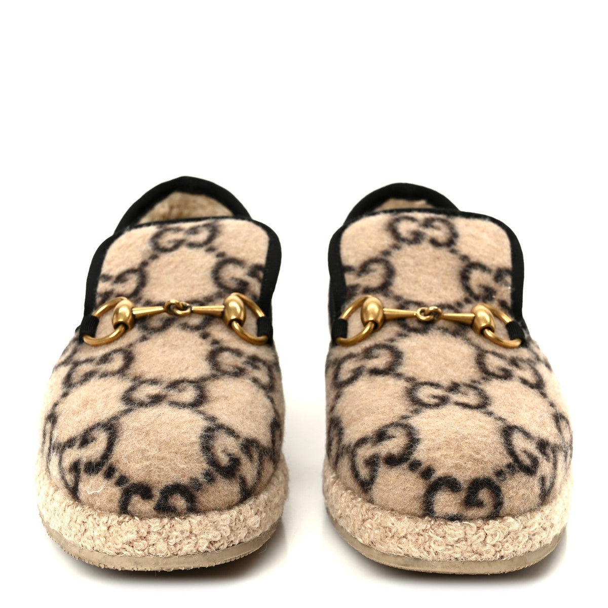 Gucci Wool Women's Fria Horsebit Loafers 35.5 Beige Ebony