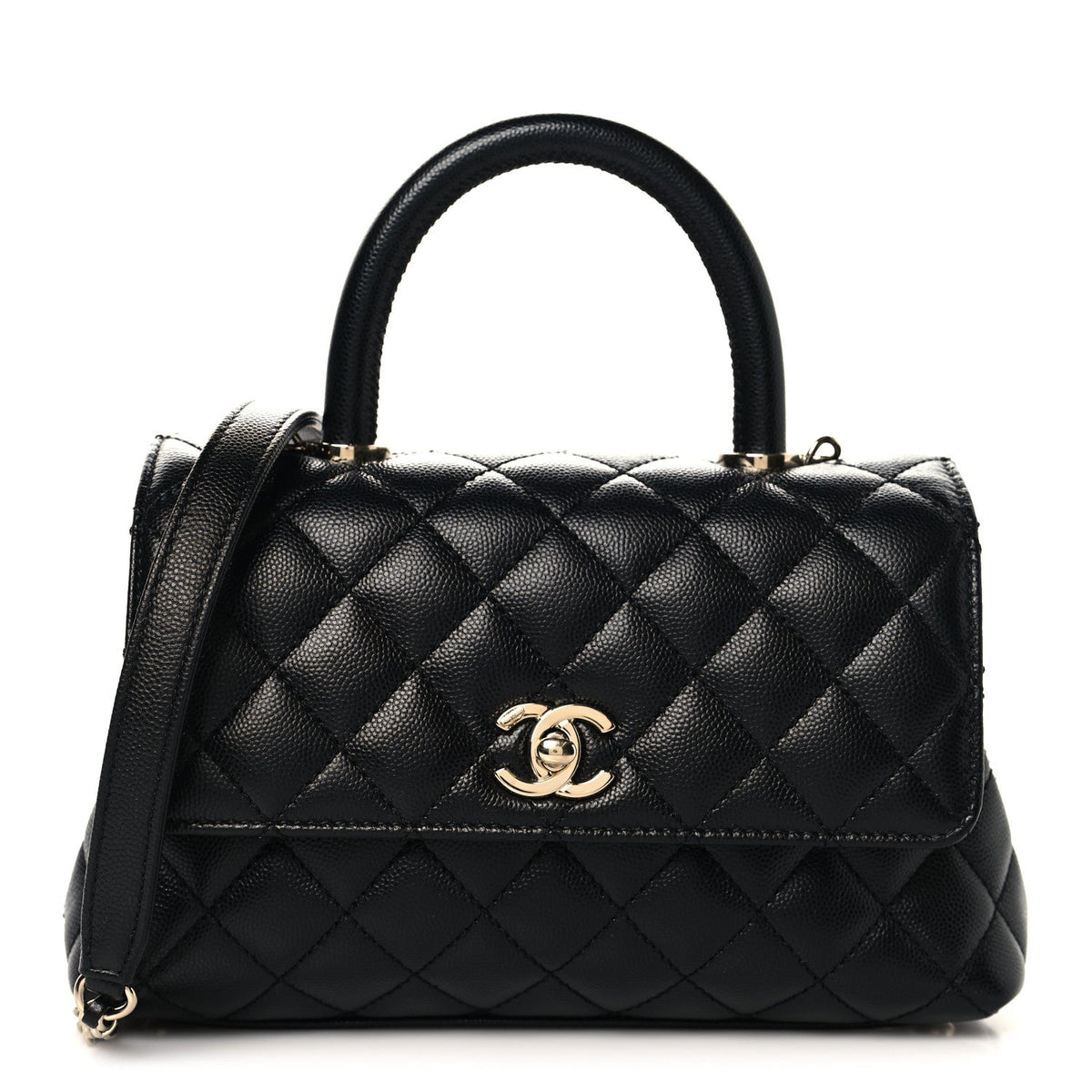 Mini Quilted Caviar Flap Shoulder Bag - Black