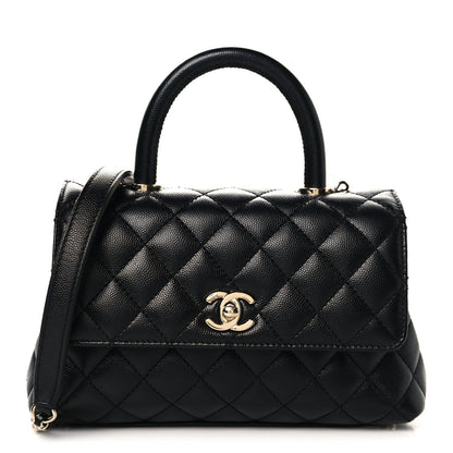 Mini Quilted Caviar Flap Shoulder Bag - Black