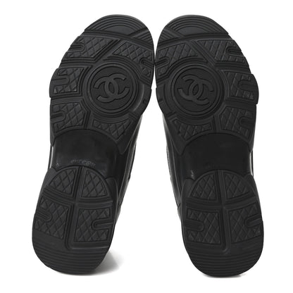 Chanel Lambskin Fabric Women's CC Uniform Sneakers 38.5 Black