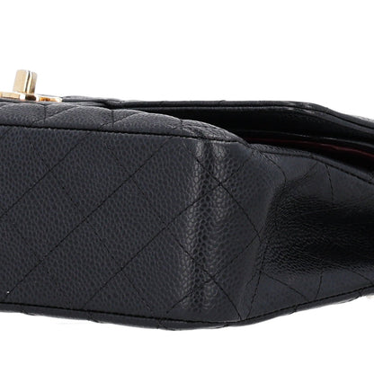 Medium Quilted Caviar Flap Shoulder Bag - Black