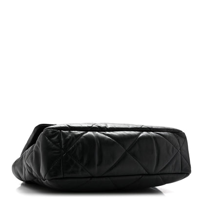 Large Quilted Goatskin Flap Shoulder Bag - Black