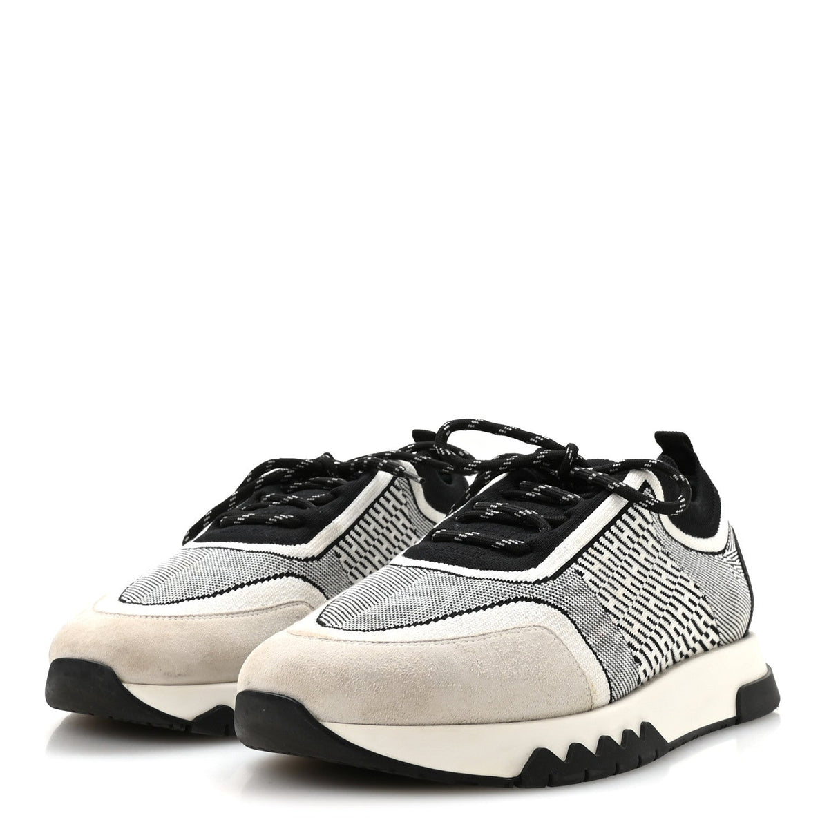 Hermes Knit Goatskin Men's Addict Sneakers 41 Black White