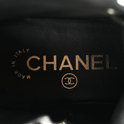 Chanel Shiny Crumpled Lambskin Lace Up Combat Women's Boots