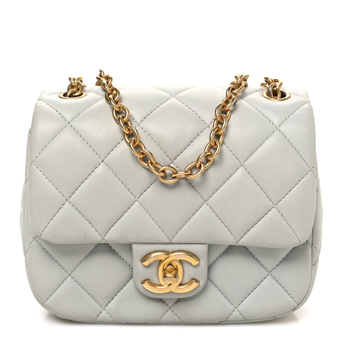 Mini Quilted Lambskin Flap Shoulder Bag - Light Blue