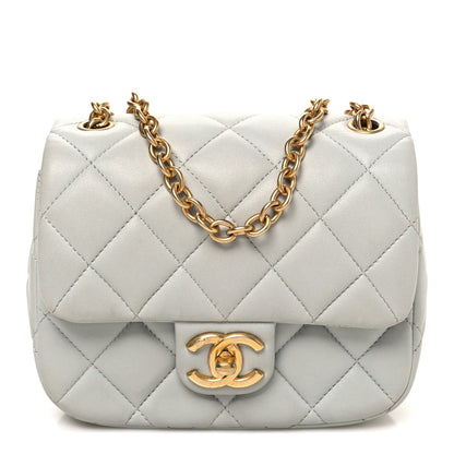 Mini Quilted Lambskin Flap Shoulder Bag - Light Blue