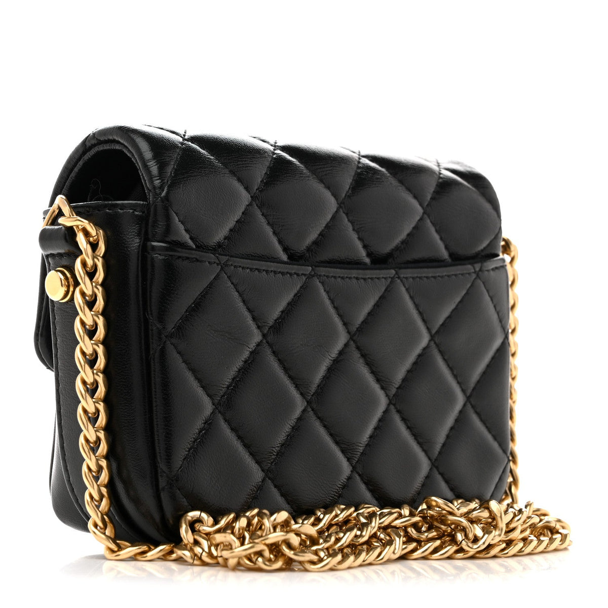 Mini Quilted Lambskin Flap Shoulder Bag - Black