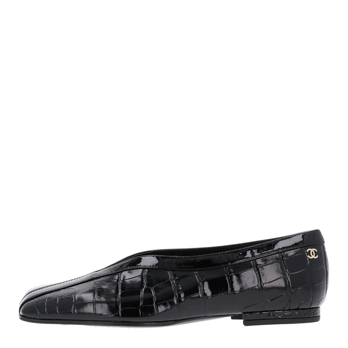 Patent Calfskin Crocodile Embossed Ballet Flats Black
