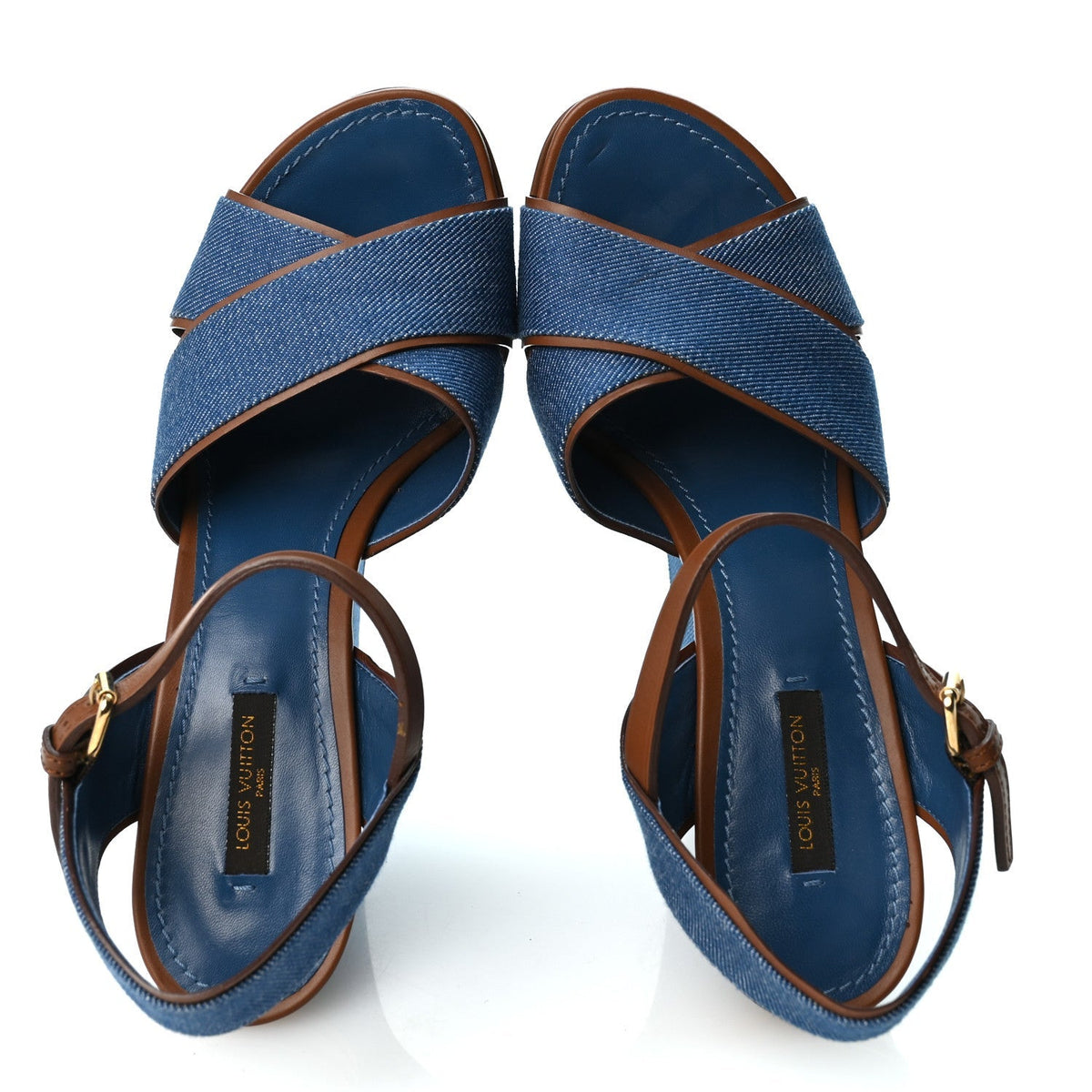 Louis Vuitton Denim Articles de Voyage Women's Wedges Blue