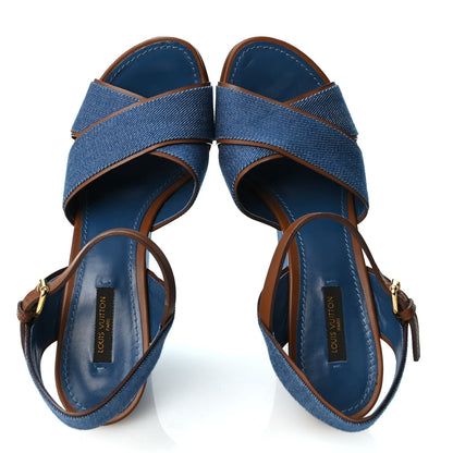 Louis Vuitton Denim Articles de Voyage Women's Wedges Blue