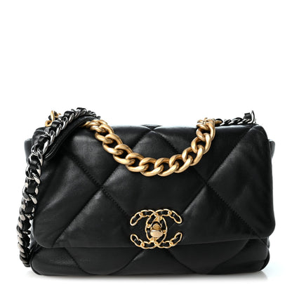 Medium Quilted Lambskin Flap Shoulder Bag - Black