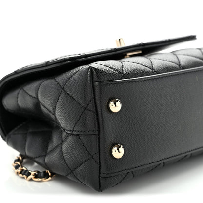 Mini Quilted Caviar Flap Shoulder Bag - Black