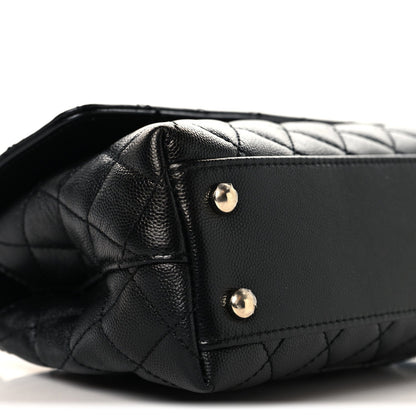 Mini Quilted Caviar Flap Shoulder Bag - Black
