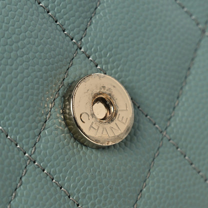Quilted Caviar Wallet Bag - Light Blue