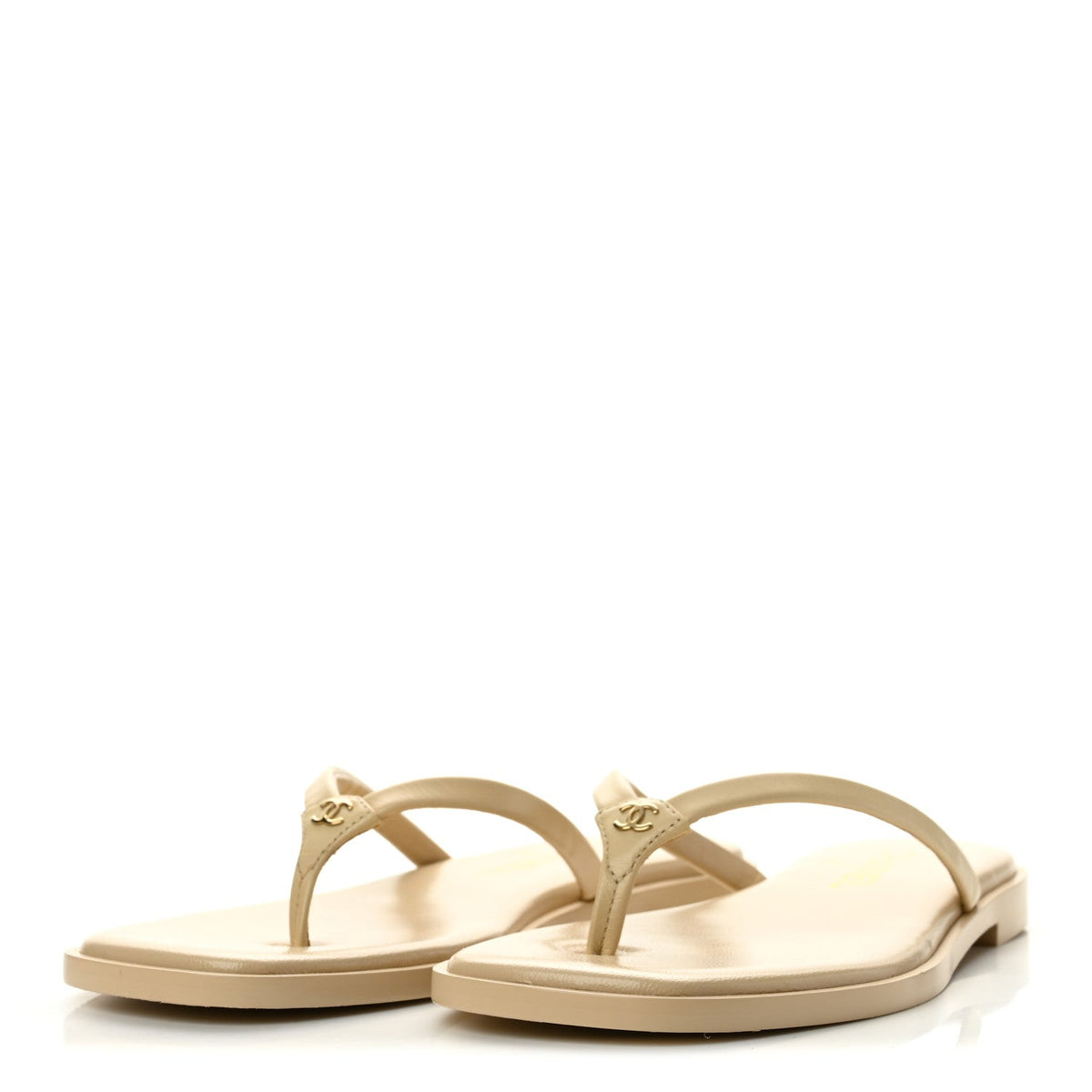 Chanel Goatskin CC Times Square Women's Thong Sandals Beige