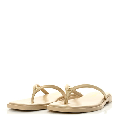 Chanel Goatskin CC Times Square Women's Thong Sandals Beige