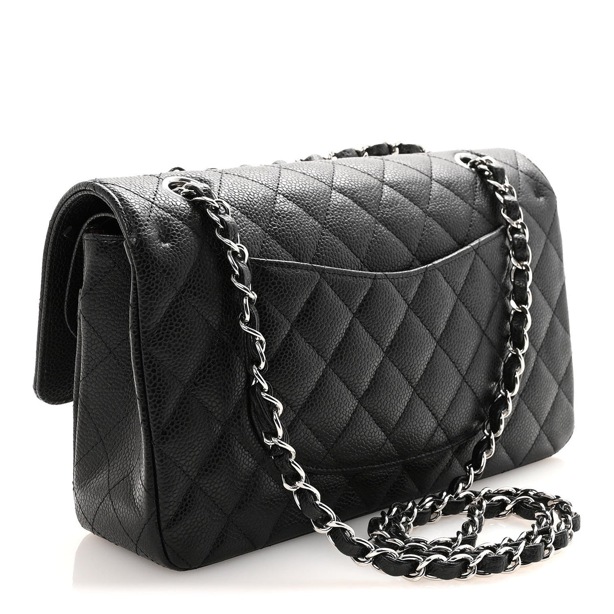 Medium Quilted Caviar Flap Shoulder Bag - Black