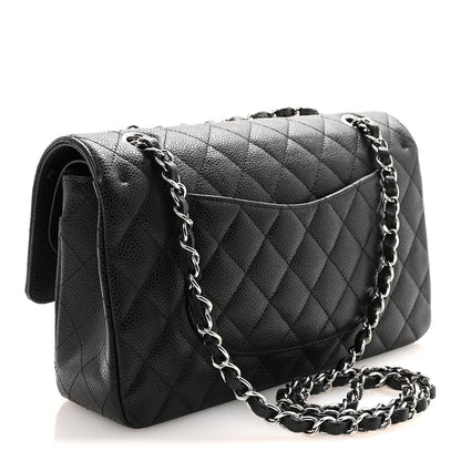 Medium Quilted Caviar Flap Shoulder Bag - Black