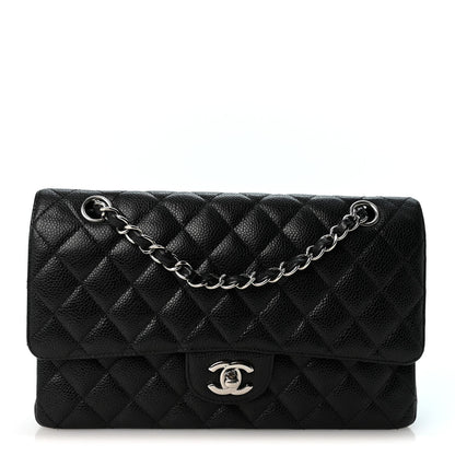 Medium Quilted Caviar Flap Shoulder Bag - Black
