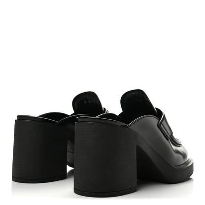 Prada Spazzolato Women's Platform Loafer Mules 38.5 Black
