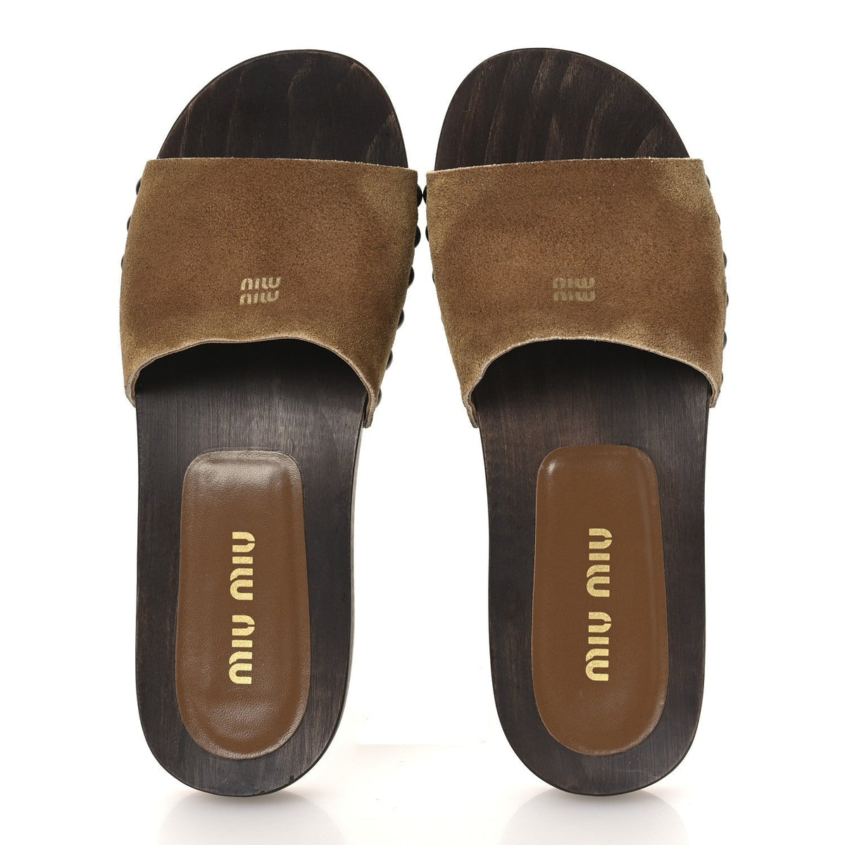 Miu Miu Suede Women's Logo Slide Clogs 37 Cannella