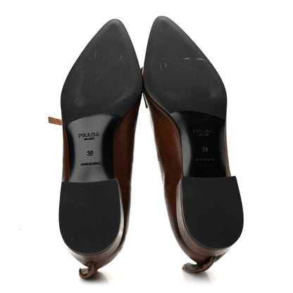 Prada Vitello Women's Old Bow Loafers 39 Cacao