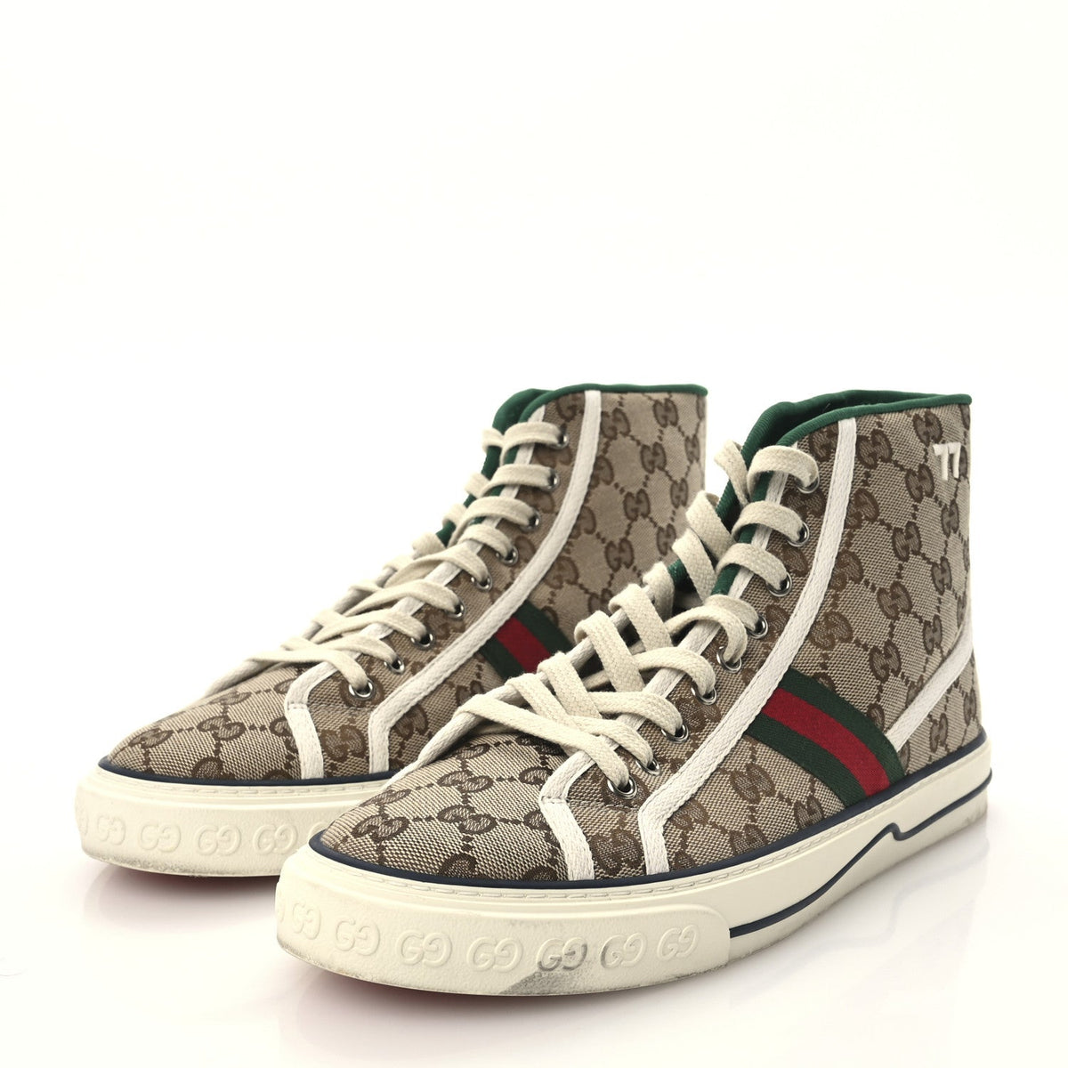 Gucci GG Monogram Web 1977 Tennis Men's High Top Sneakers Beige
