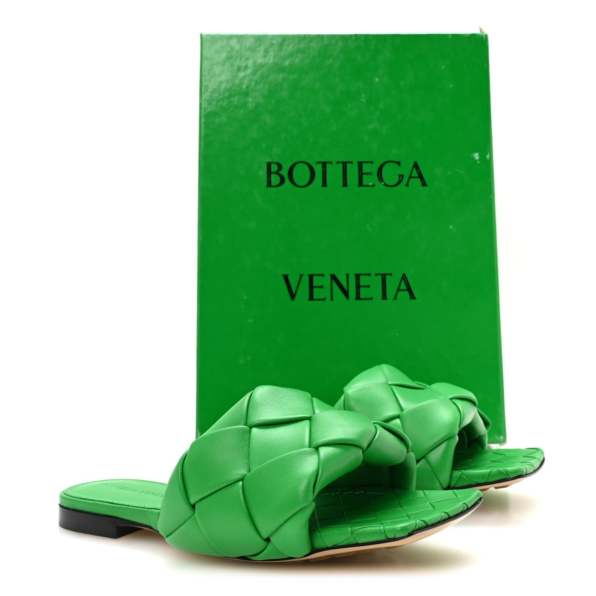 Bottega Veneta Nappa Maxi Intrecciato Lido Flat Women's Sandals 36 Grass