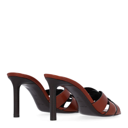 Saint Laurent Calfskin Women's Tribute 85 Slide Sandals 36 New Papaya