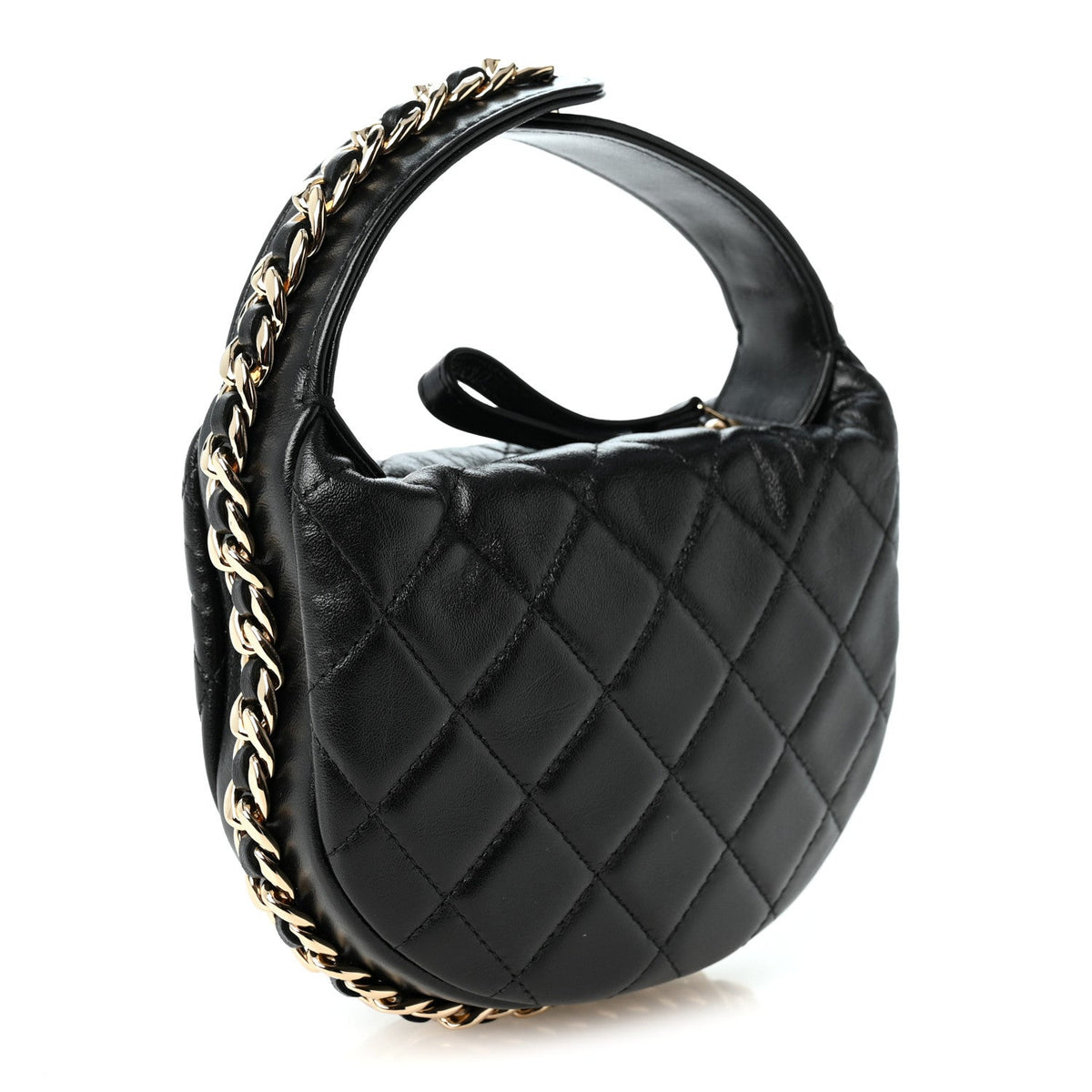 Quilted Lambskin Hobo Bag - Black