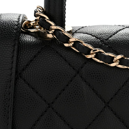 Mini Quilted Caviar Flap Shoulder Bag - Black