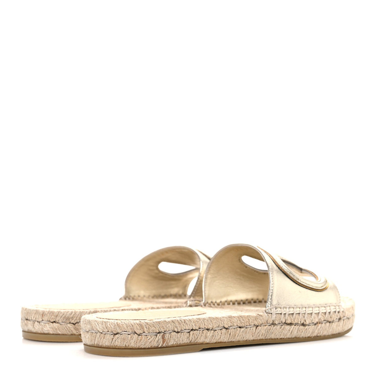 Valentino Garavani Laminated Napa Women's VLogo Cut Out Espadrille Slide Sandals 36 Silver