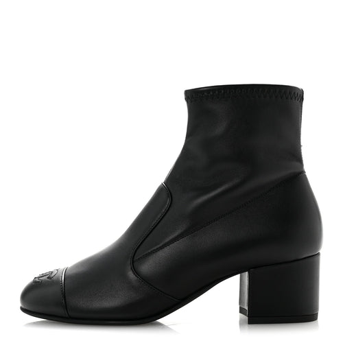 Chanel Stretch Lambskin Women's Cap Toe CC Uniform Short Boots 35 Black