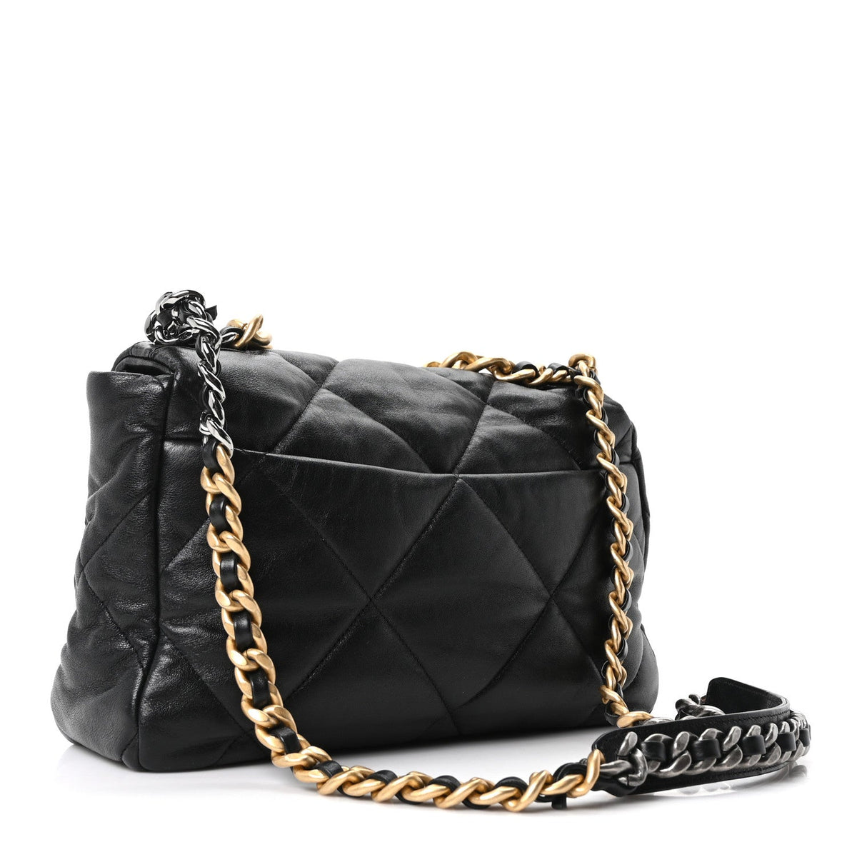 Large Quilted Goatskin Flap Shoulder Bag - Black