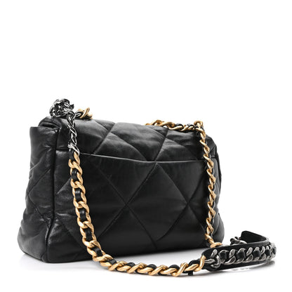 Large Quilted Goatskin Flap Shoulder Bag - Black