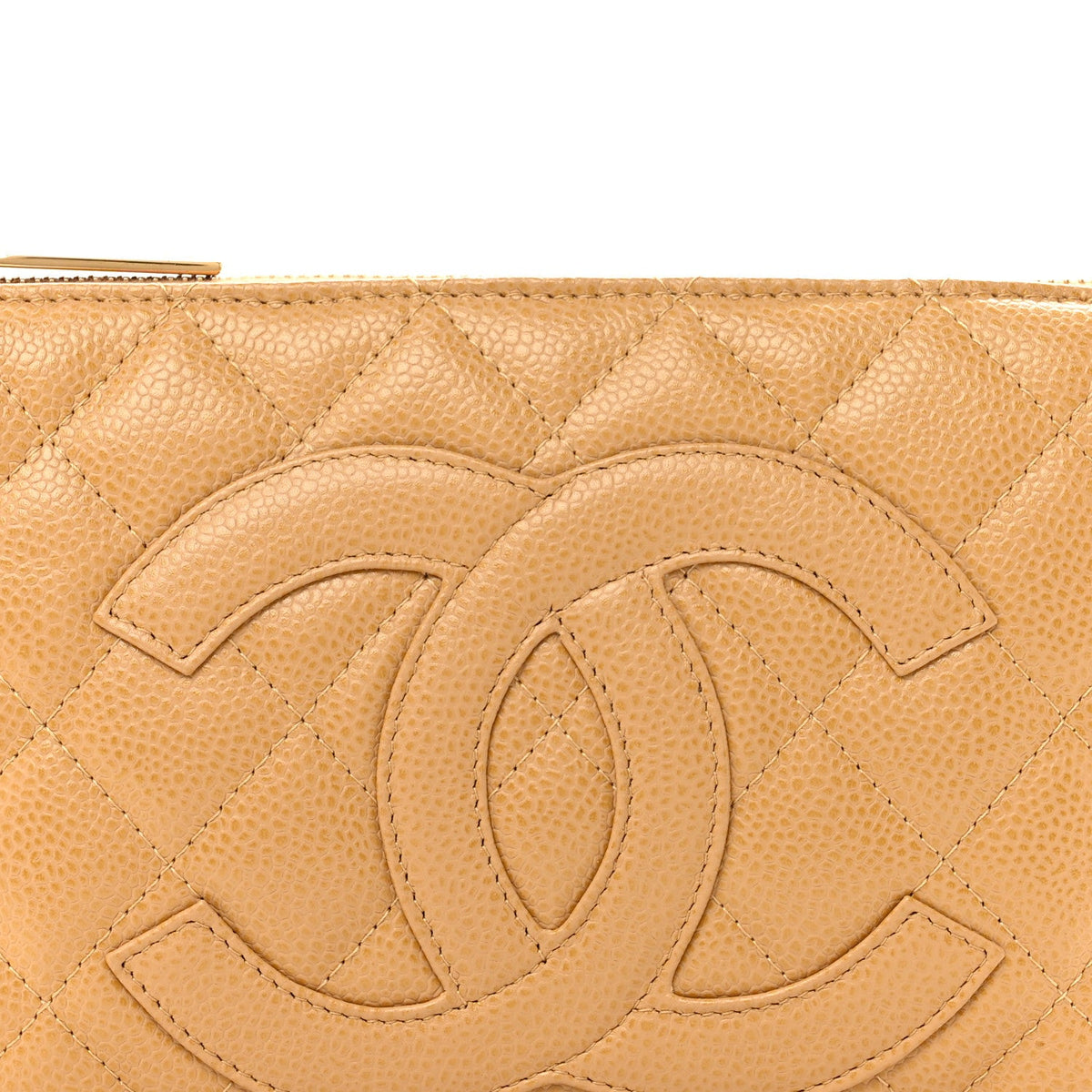 Quilted Caviar Shoulder Bag - Beige