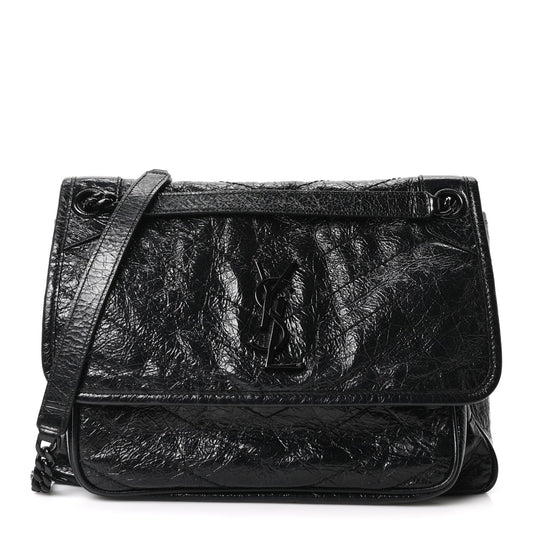 Medium Calfskin Satchel Bag - Black