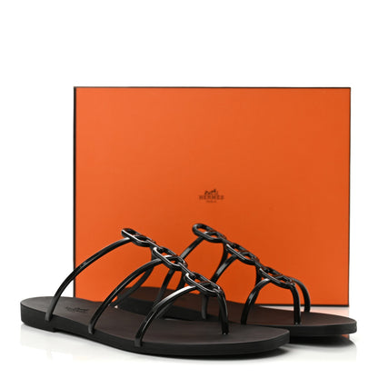 Hermes Rubber Women's Mykonos Sandals 40 Black