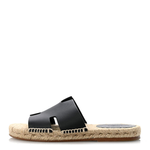 Calfskin Antigua Espadrille Sandals Black