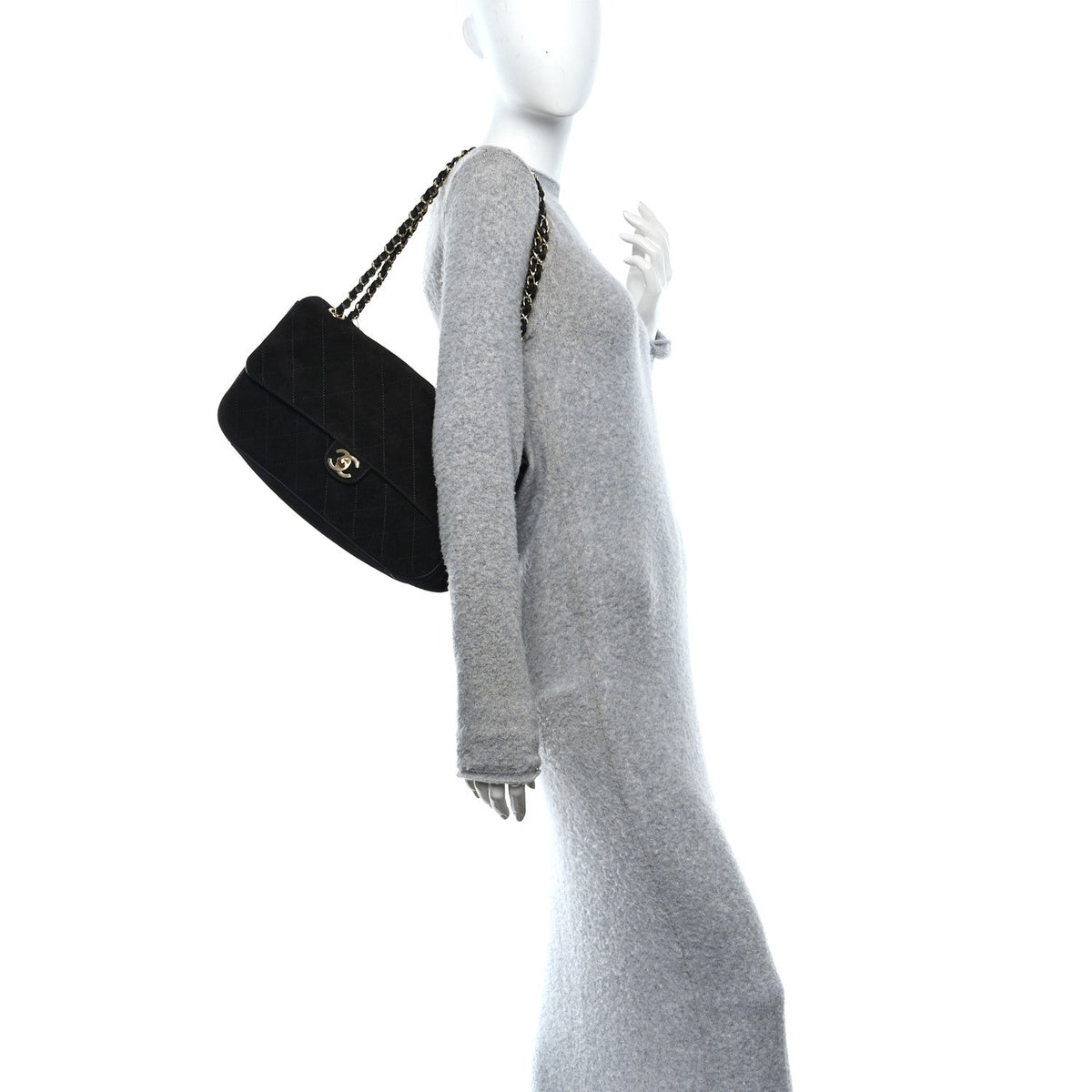 Small Calfskin Suede Flap Shoulder Bag - Black