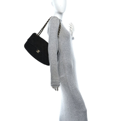 Small Calfskin Suede Flap Shoulder Bag - Black