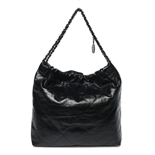 Large Quilted Calfskin Handbag - Black
