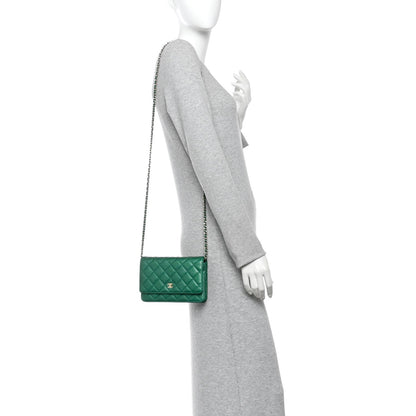 Quilted Caviar Wallet Bag - Green