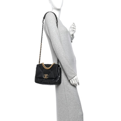 Medium Quilted Lambskin Flap Shoulder Bag - Black
