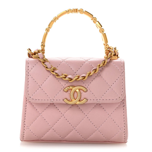 Mini Quilted Lambskin Flap Shoulder Bag - Pink