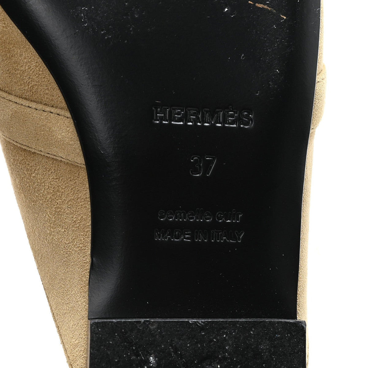 Hermes Suede Goatskin Women's Oz Mules 37 Beige Sable