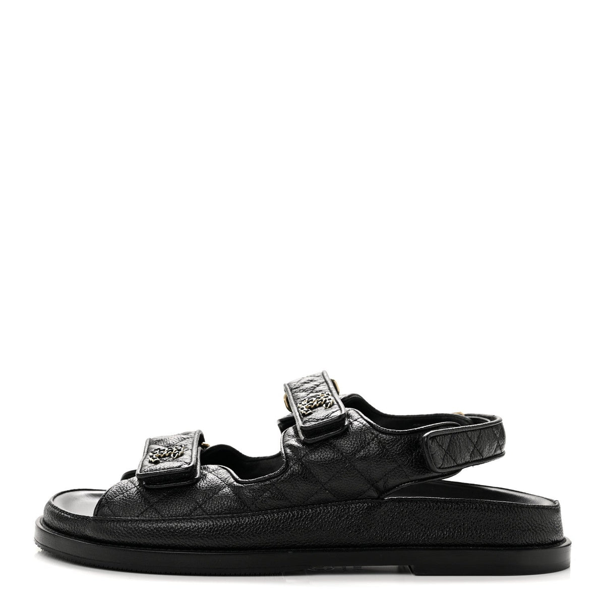 Grained Calfskin Velcro Dad Sandals Black