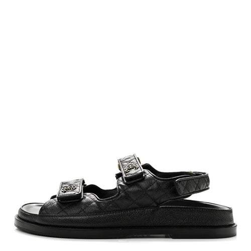 Grained Calfskin Velcro Dad Sandals Black